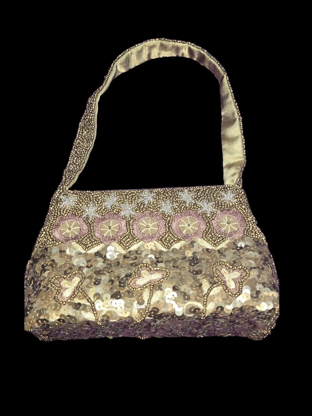 Vintage Art Deco UK Pat 151024 Embellished Beaded Sequin Handbag in Champagne